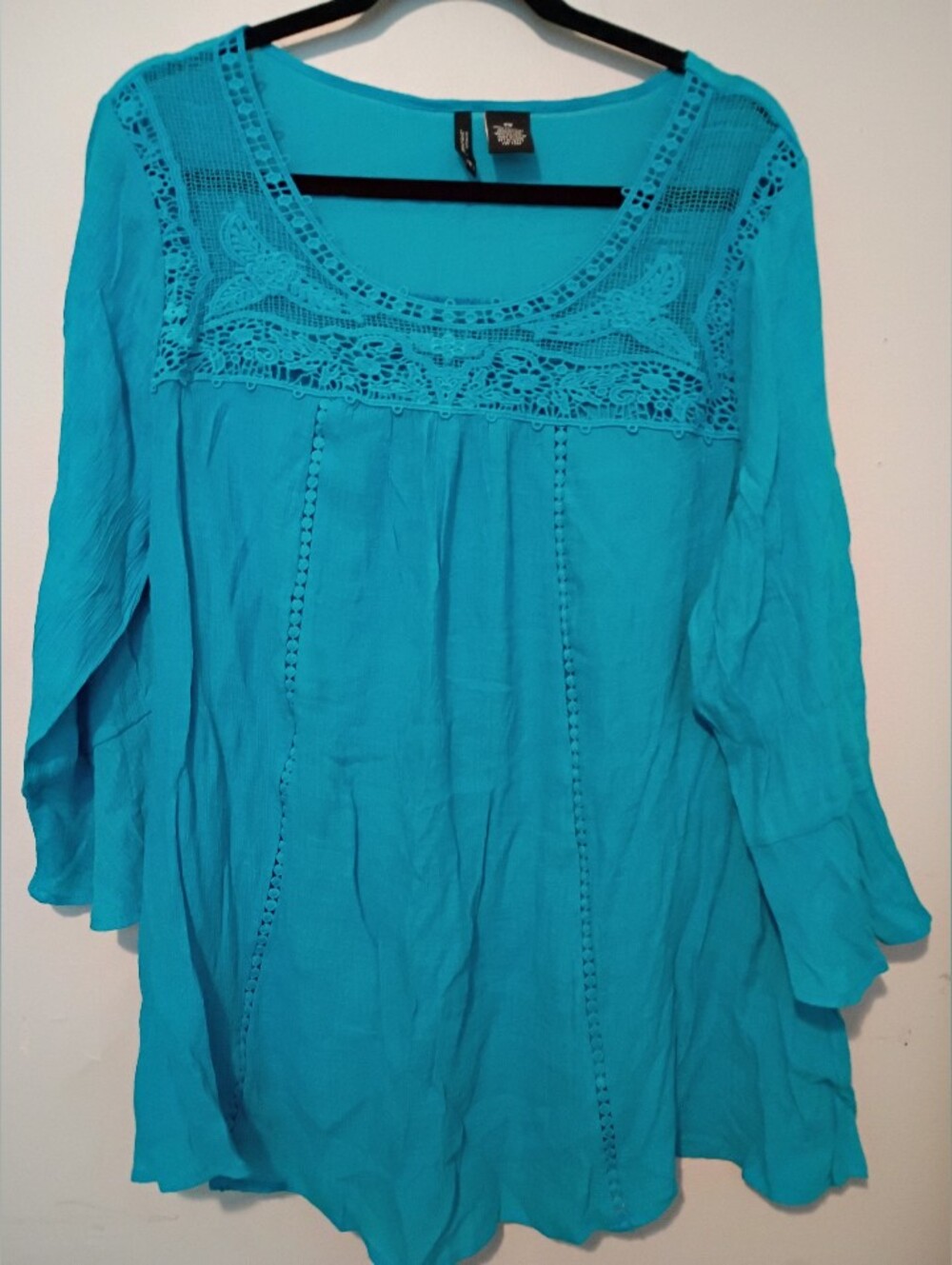 new directions Intricate Design Yoke Tunic Top w/ Flowy Sleeves